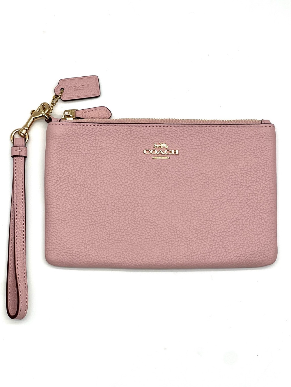 Coach Corner Zip Wristlet Pink Pebbled Leather Pouch Clutch K1857 Like New